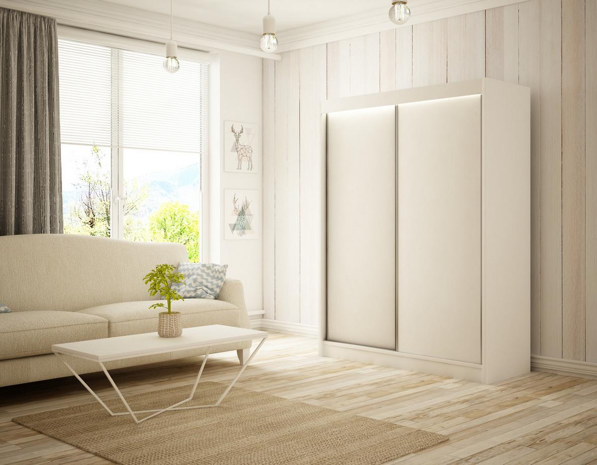 KLEIDERSCHRANK BEROG mit LED - 150 cm - Weiß - Weiß, Holzwerkstoff (150/215/61cm) - ALTDECOR