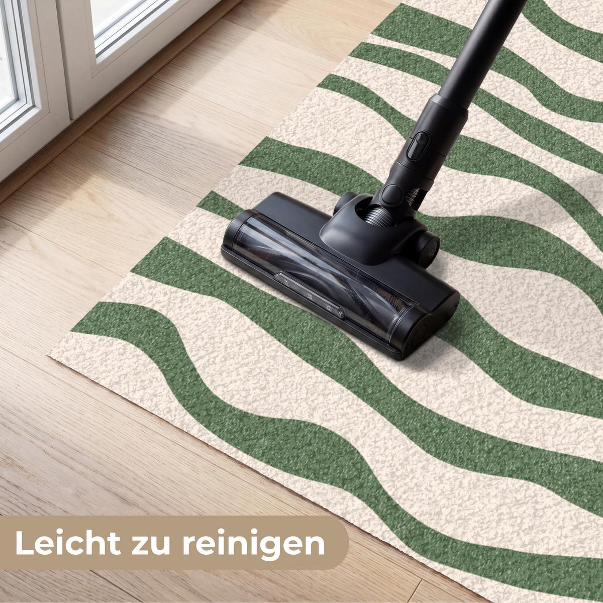 FUSSMATTE Wellenlinien - Beige - Grün - Streifen - Abstrakt Fußabtreter 120x80 cm - Dunkelgrün, Kunststoff (120/0.4cm) - MuchoWow