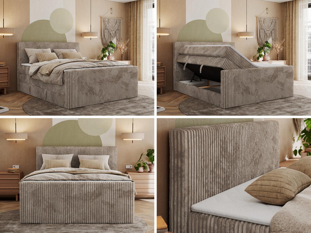 BOXSPRINGBETT TILIANO KING DUO 140/200 - Hellbraun Cord - H3 - Hellbraun, Textil (140/200cm) - MKS