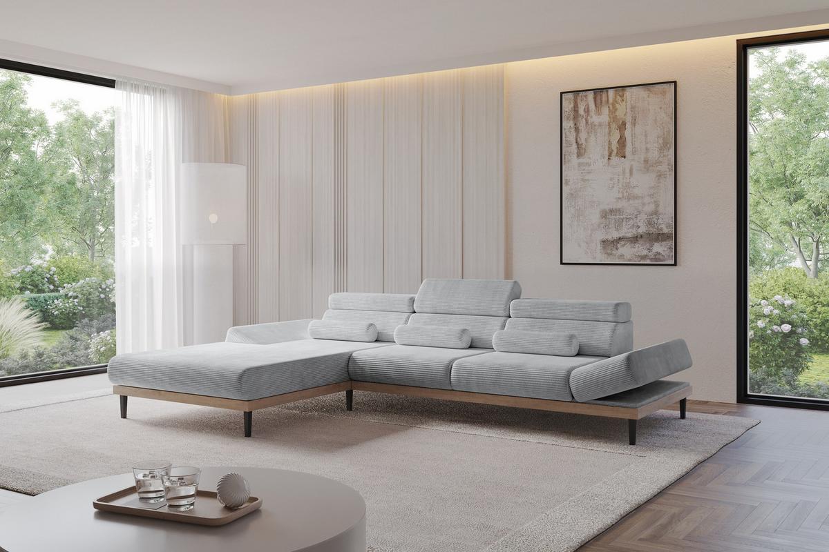 ELEKTRISCHES ECKSOFA Links MONA 316x205x85 Grau Cord - Schieferfarben/Grau, Holzwerkstoff/Textil (316/205cm) - ALTDECOR