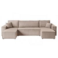 WOHNLANDSCHAFT Gepolstertes CARLO U Cord mit Schlaffunktion und Bettkasten, Poso 02 - Beige, Textil (315/83/143cm) - Lookway