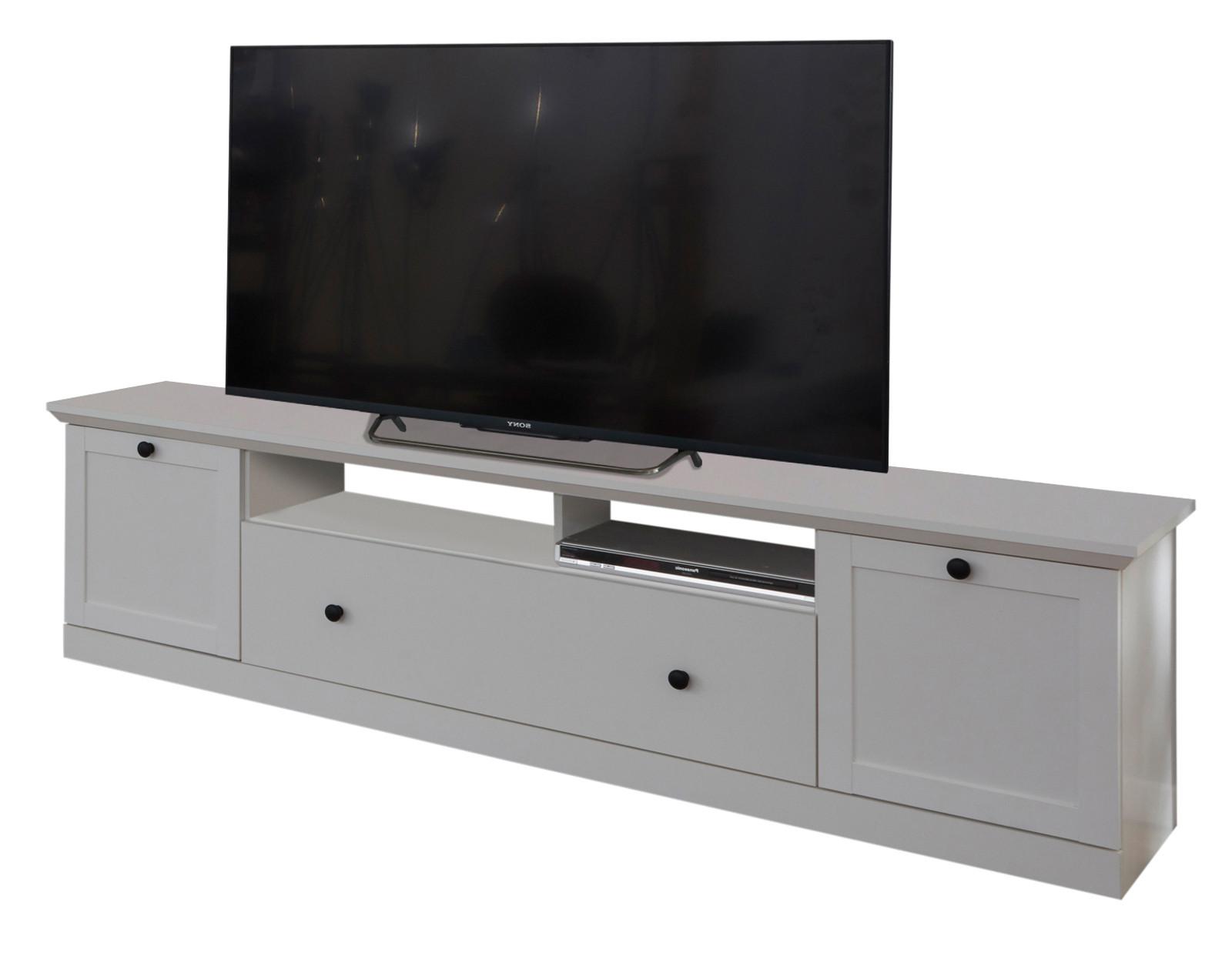 TV-LOWBOARD weiß matt 177 x 49 cm, Fernsehtisch im Landhaus-Stil - Silberfarben/Weiß, Holzwerkstoff/Metall (177/49/41cm) - Top.Furn