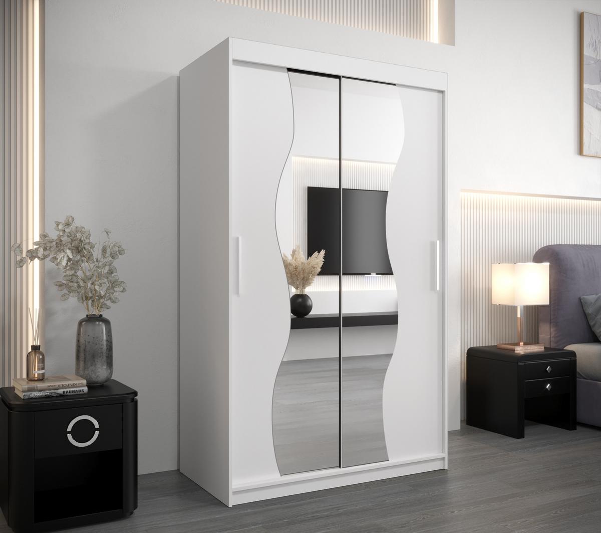 SCHWEBETÜRENSCHRANK 200/120/62 2-türig - Silberfarben/Weiß, Holz/Kunststoff (120/200/62cm) - MÖBEL KRYSPOL