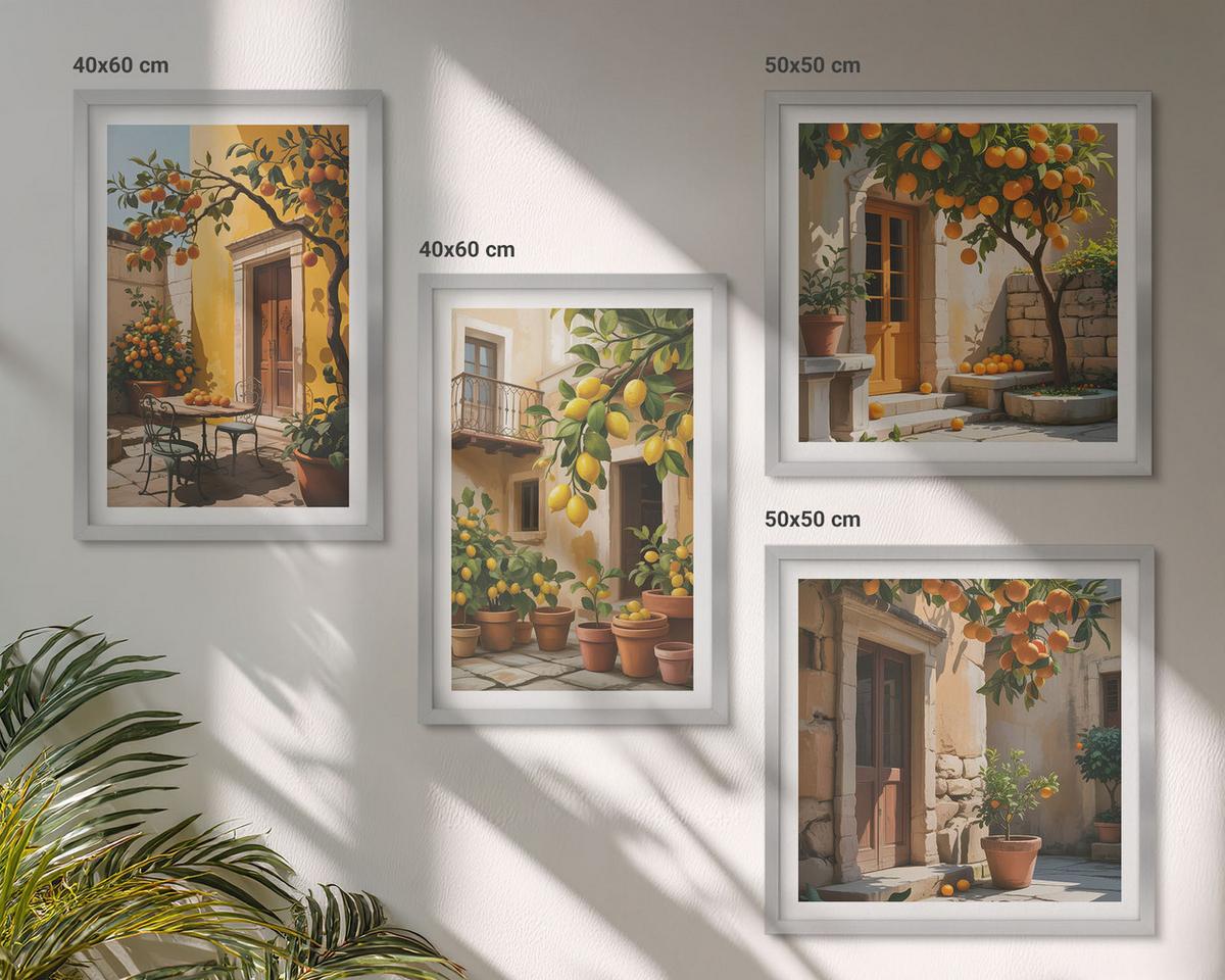 BILDER SET 4er Set - 50x50 cm & 40x60 cm Silberner Rahmen - Zitrusfrüchte in der Sonne - Silberfarben, Kunststoff (50/50cm) - TULUP