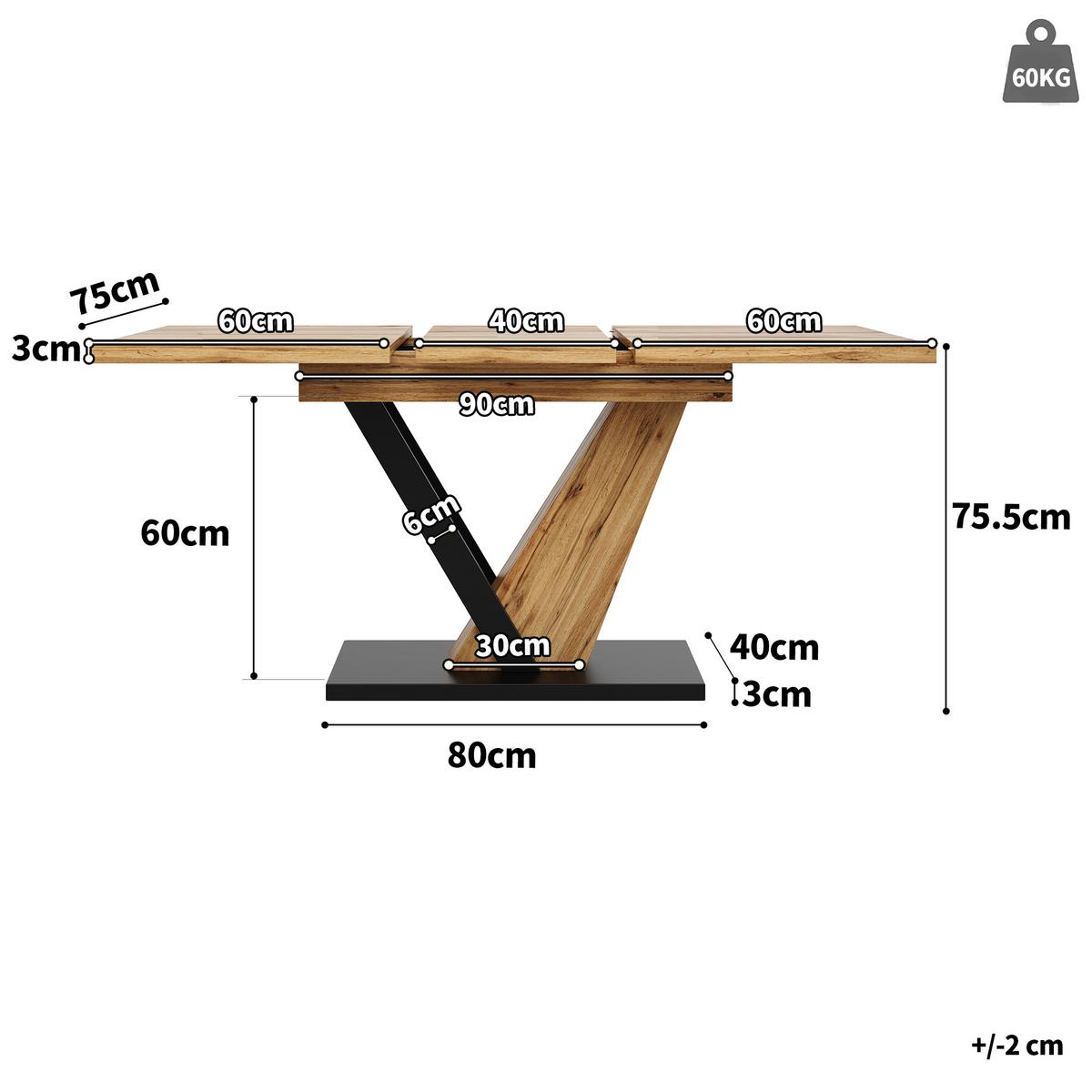 ESSTISCH ausziehbarer holzoptik & V-gestell 120 bis 160 cm für 4-6 personen - Naturfarben, Holzwerkstoff (75/120/75.5cm) - Urban Meuble