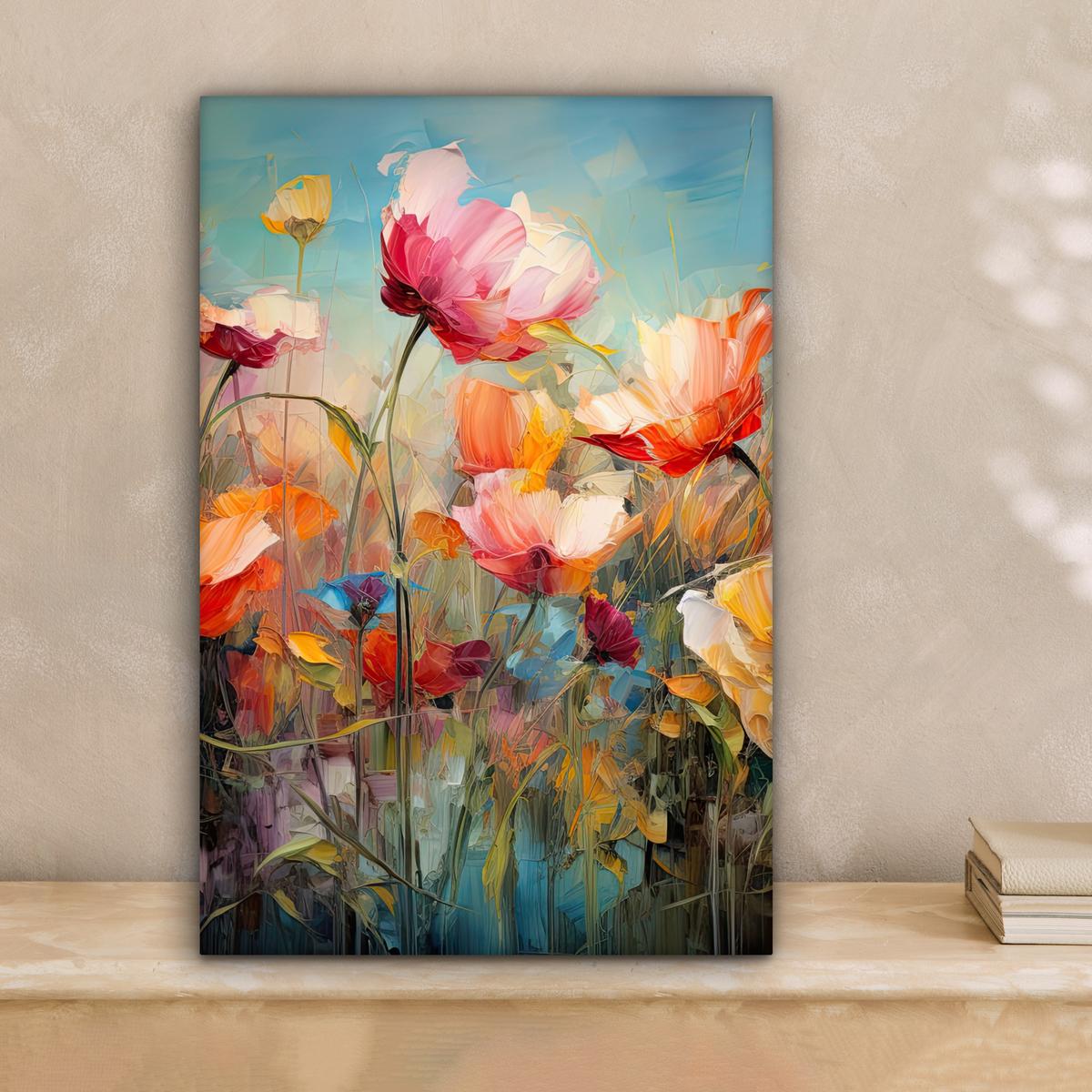 LEINWANDBILD Blumen - Aquarell - Kunst - Botanisch - Natur Deko Wohnzimmer 20x30 cm - Orange, Textil (20/30cm) - MuchoWow