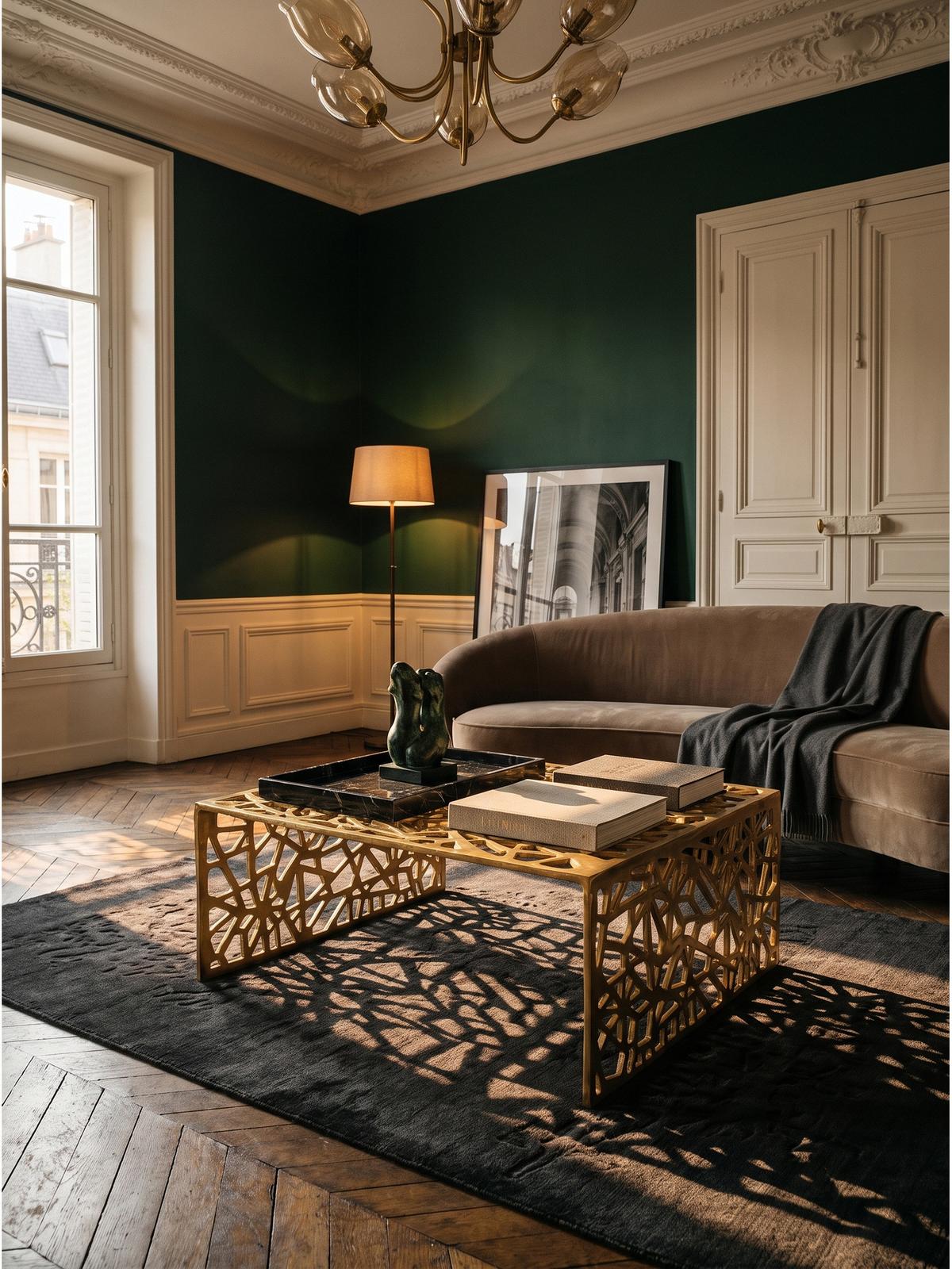 COUCHTISCH INDRE, Aluminium, handgefertigt, mit Astmuster, Gold, 60 x 60 x 31 cm - Goldfarben, Metall (60/60/31cm) - KADIMA DESIGN