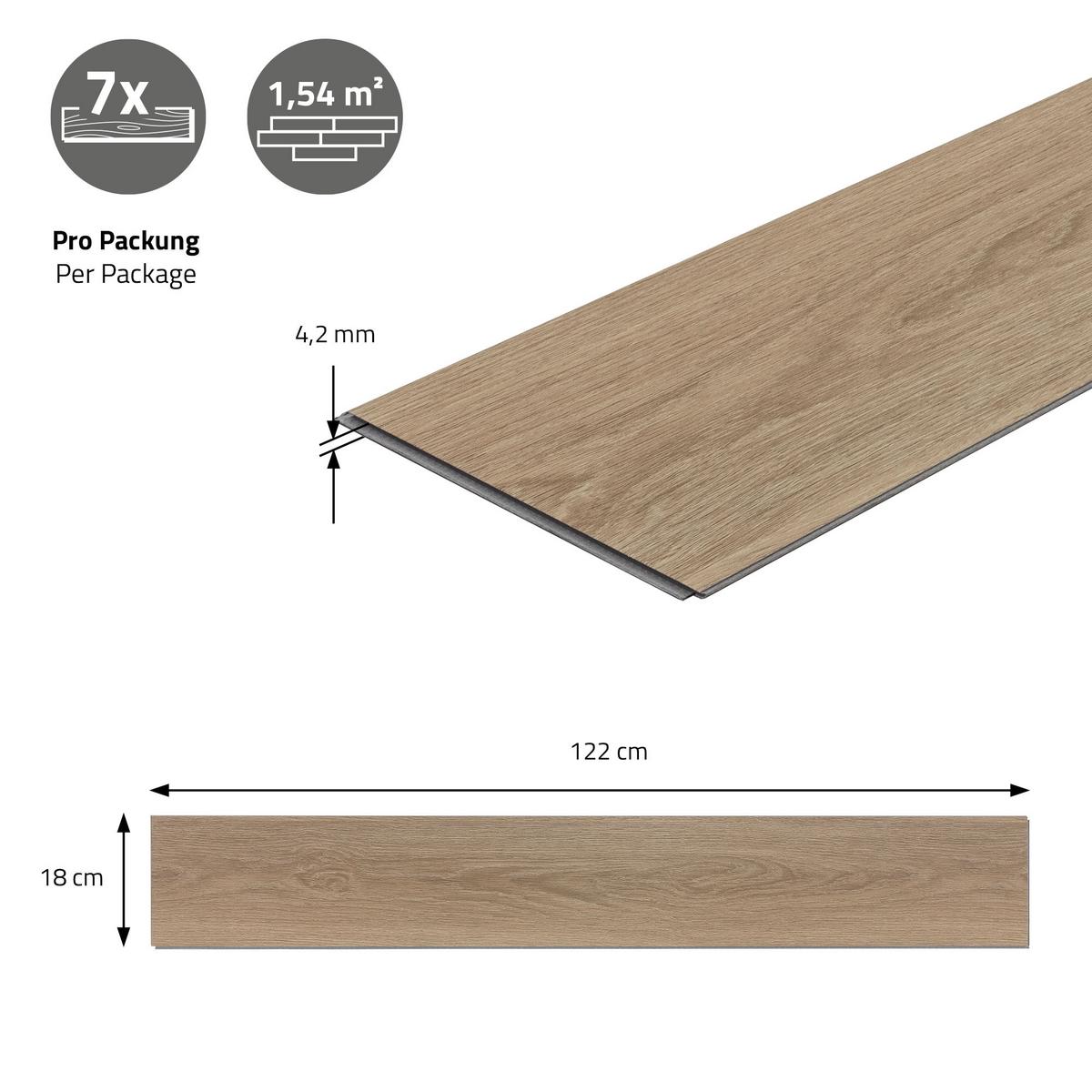 VINYLBODEN Click 7,7m²/35 Dielen Golden Hour Eiche - Hellbraun, Kunststoff (122/18/0.42cm) - ML-DESIGN