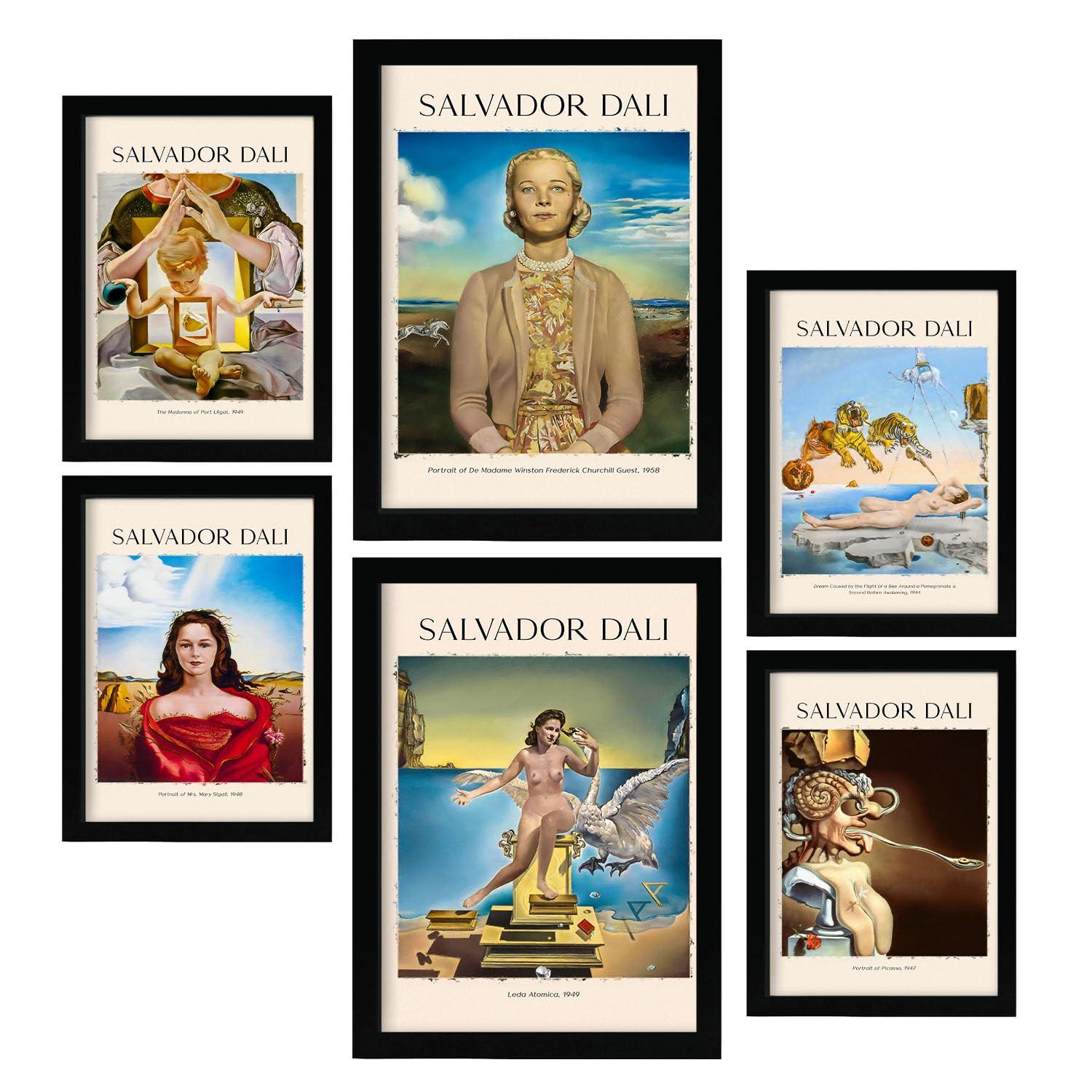 POSTER Set Mit 6 Salvador Dali Sammlung A3 & A4 Schwarzer Rahmen - Schwarz, Papier (29/3cm) - Nacnic