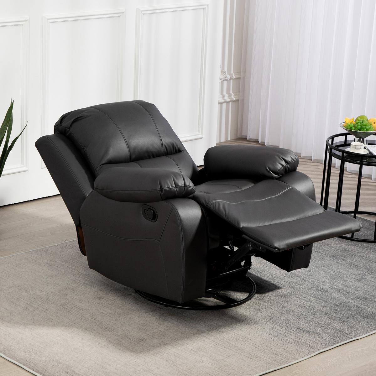 RELAXSESSEL Fernsehsessel mit Liegefunktion, Fußstütze für Wohnzimmer Schwarz - Schwarz, Textil/Metall (100/98/93cm) - HOMCOM