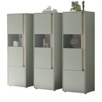 SCHRANK-SET Salbei grün, Barista Eiche 190 cm, Vitrinen-Set mit 3x Vitrine je 50x 155 cm - Salbeigrün/Eichefarben, Glas/Holzwerkstoff (190/155/40cm) - Furn.Design