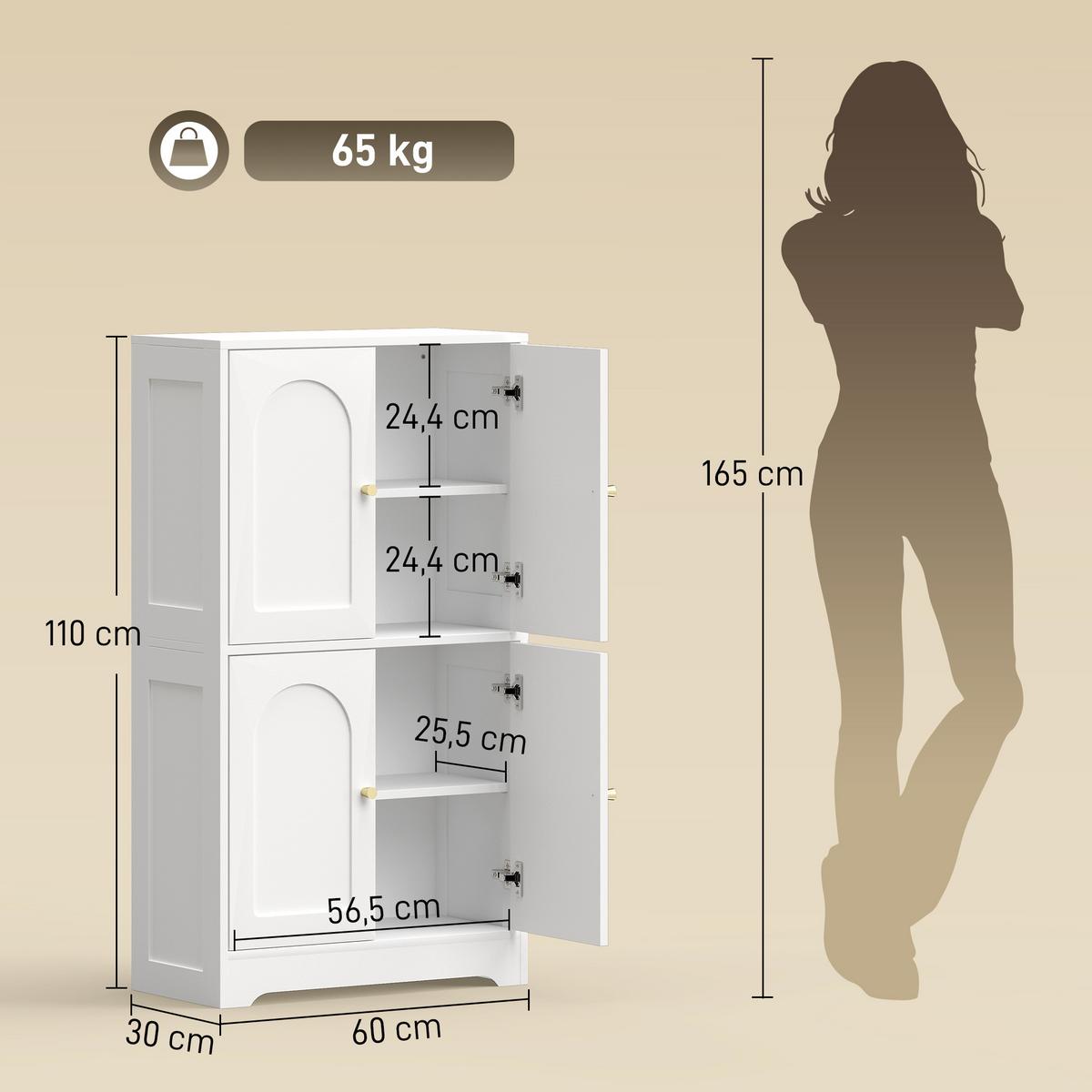 KÜCHENSCHRANK Spanplatte Weiß - Goldfarben/Weiß, Holzwerkstoff/Metall (30/110/60cm) - HOMCOM