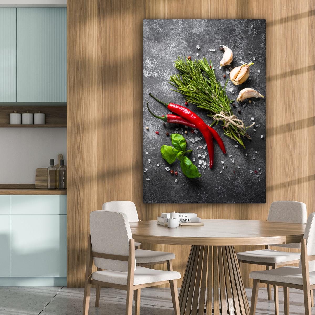 LEINWANDBILD Pfeffer - Kräuter - Gewürze - Beton Deko XXL 80x120 cm - Dunkelgrau, Textil (80/120cm) - MuchoWow
