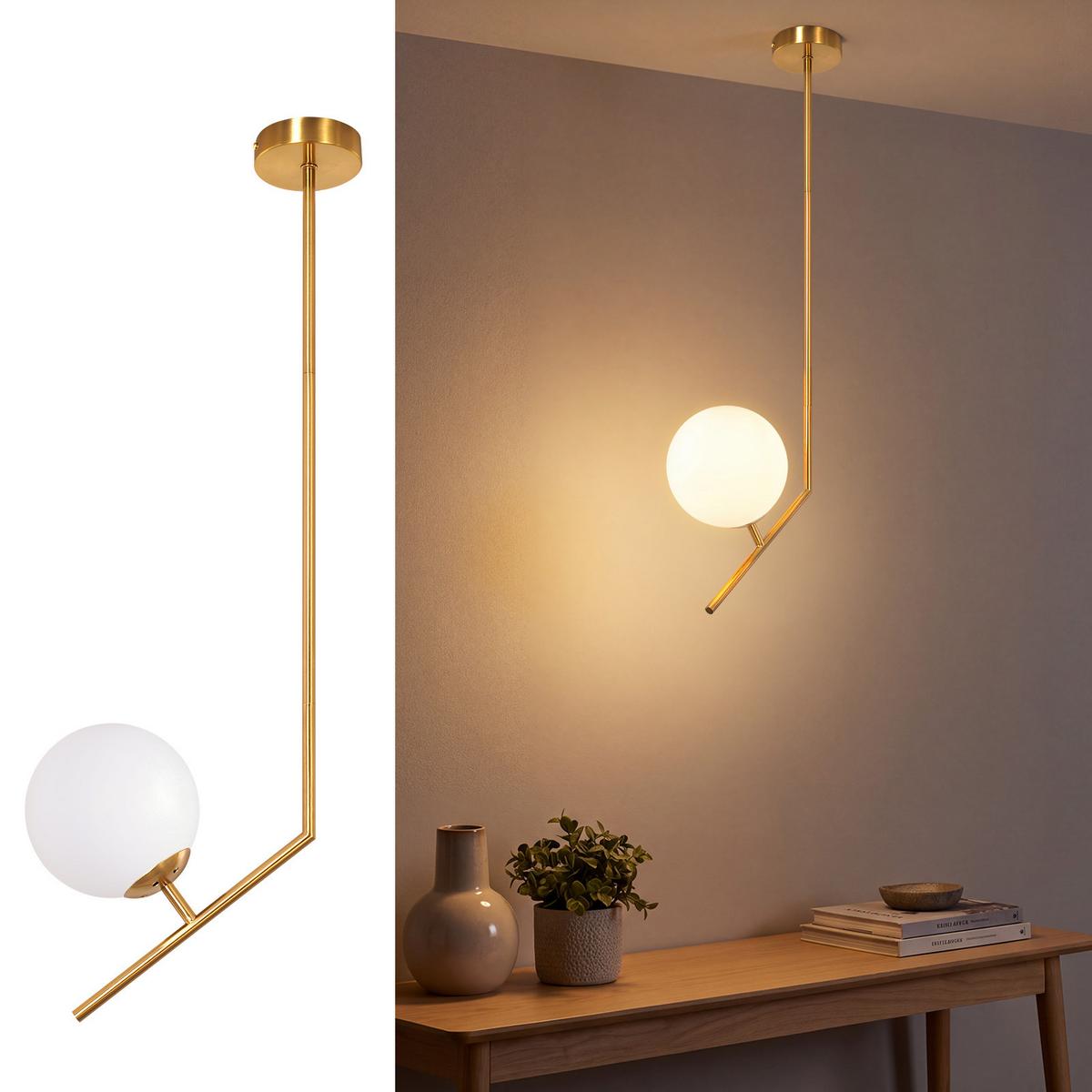 PENDELLEUCHTE Kylvin 15/15/80 cm - Goldfarben/Weiß, Glas/Metall (15/15/80cm) - ZMH