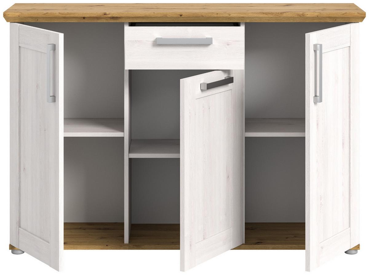 SIDEBOARD weiß Lärche, Eiche Artisan 137 cm, Kommode im Landhaus-Stil - Silberfarben/Weiß, Holzwerkstoff/Kunststoff (137/92/39cm) - Inn.Furn