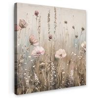 LEINWANDBILD Blumen - Rosa - Modern - Beige Wandbild Wohnzimmer 50x50 cm - Beige, Textil (50/50cm) - MuchoWow