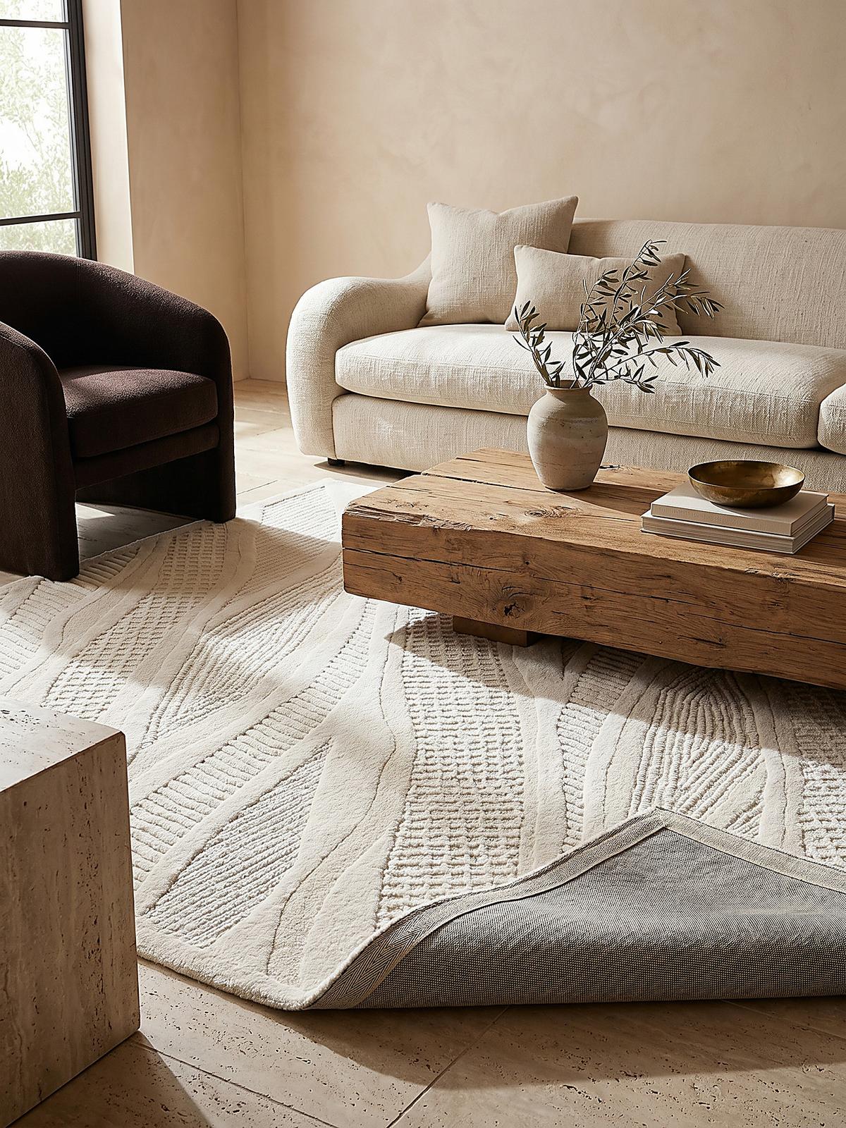 TEPPICH aus Wolle CARVE in Weiß, abstrakt, Florhöhe 14 mm, 200 x 300 cm - Beige, Textil (300/200cm) - KADIMA DESIGN