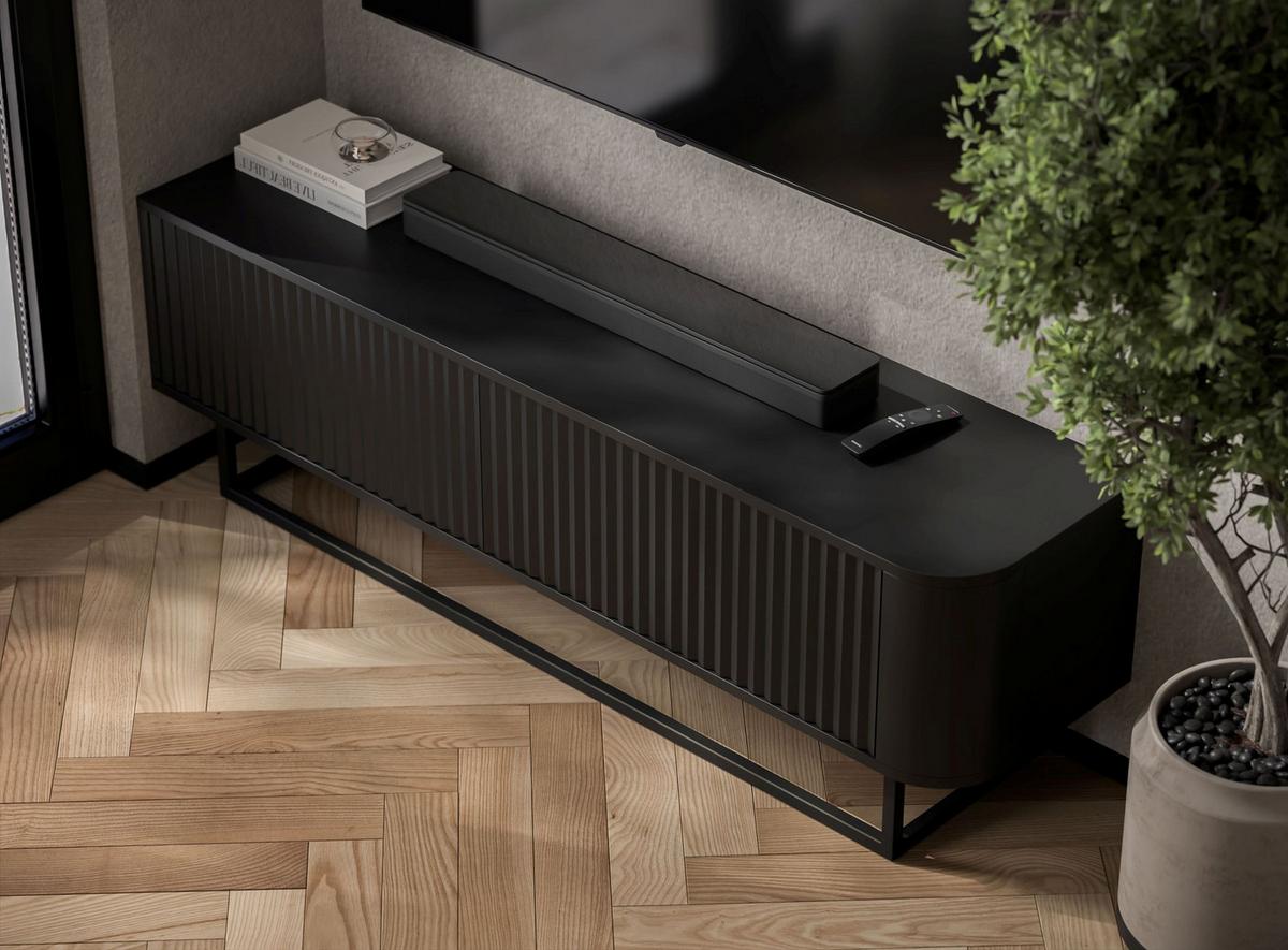 TV-LOWBOARD Aurora Schwarz matt 140 cm mit Metallrahmen - Goldfarben/Schwarz, Holzwerkstoff/Metall (140/44/35cm) - Meble Lindner