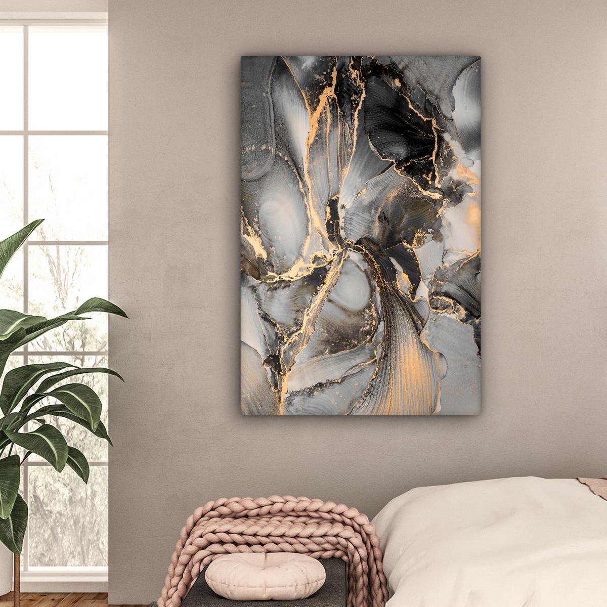 LEINWANDBILD Grau - Luxus - Gold - Marmor Deko XXL 80x120 cm - Dunkelgrau, Textil (80/120cm) - MuchoWow