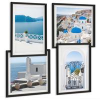 BILDER SET 4er Set - 50x50 cm & 40x60 cm Schwarzer Rahmen - Gebäude am Weißen Meer, Griechenland - Schwarz, Kunststoff (50/50cm) - TULUP