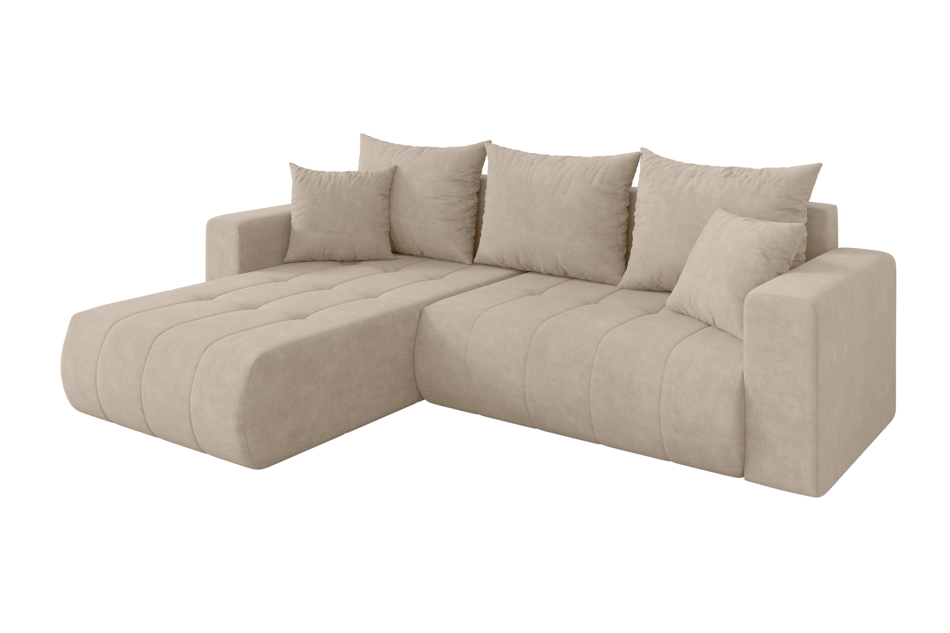 ECKSOFA mit Schlaffunktion Ottomane Links MILA-L 277x194x86 Beige Velours - Schwarz/Sahara, Holzwerkstoff/Kunststoff (277/194cm) - ALTDECOR