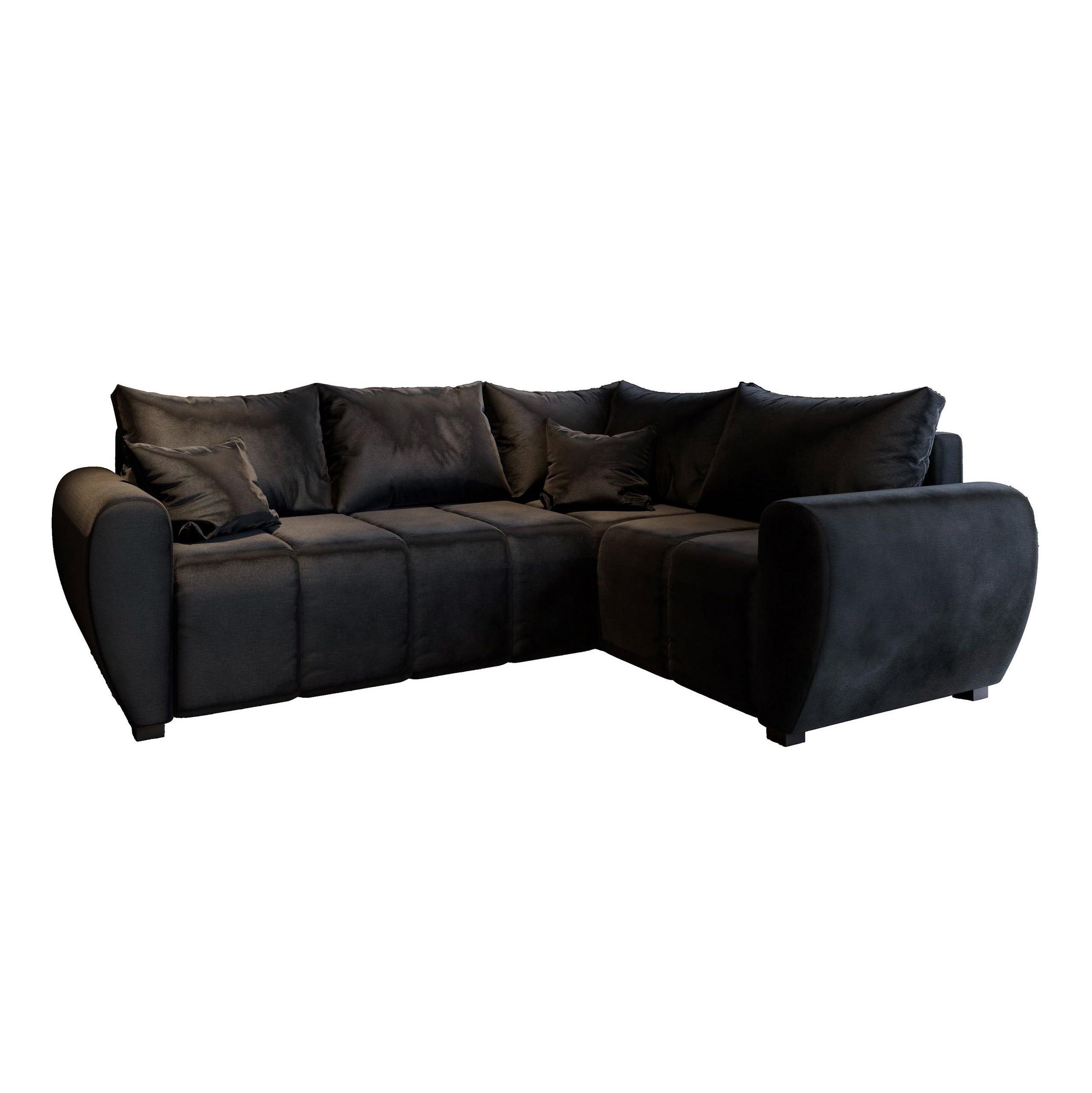 ECKSOFA MADISON L R-S Schwarz Plüsch-Stoff mit Schlaffunktion - Schwarz, Holz/Kunststoff (235/175cm) - MASSENO