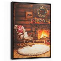 LEINWAND Bilder mit Rahmen - Winter - Weihnachten - Zuhause - Kamin - 30x40 - Bernsteinfarben, Textil (30/40cm) - MuchoWow