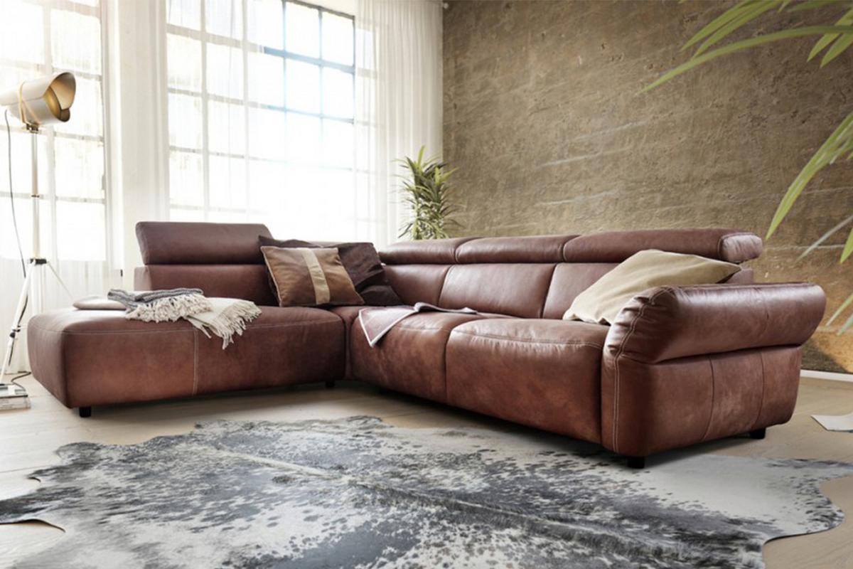 ECKSOFA MIT MOTORISCHER SITZTIEFENVERS. RISO Braun Leder - Schwarz/Braun, Leder (263/240cm) - KAWOLA