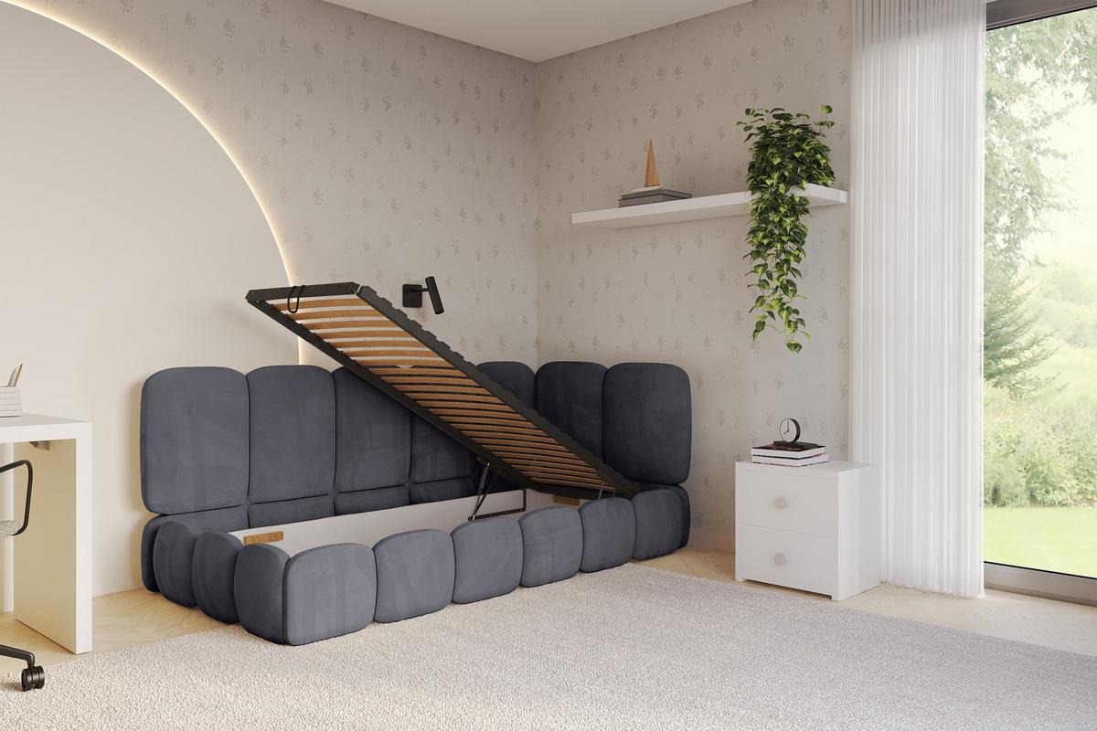 EINZELLBETT Jugendbett mit Bettkasten, Links - AVRY 80x200 Dunkelgrau - Dunkelgrau/Graphitfarben, Holzwerkstoff/Textil (80/200cm) - ALTDECOR