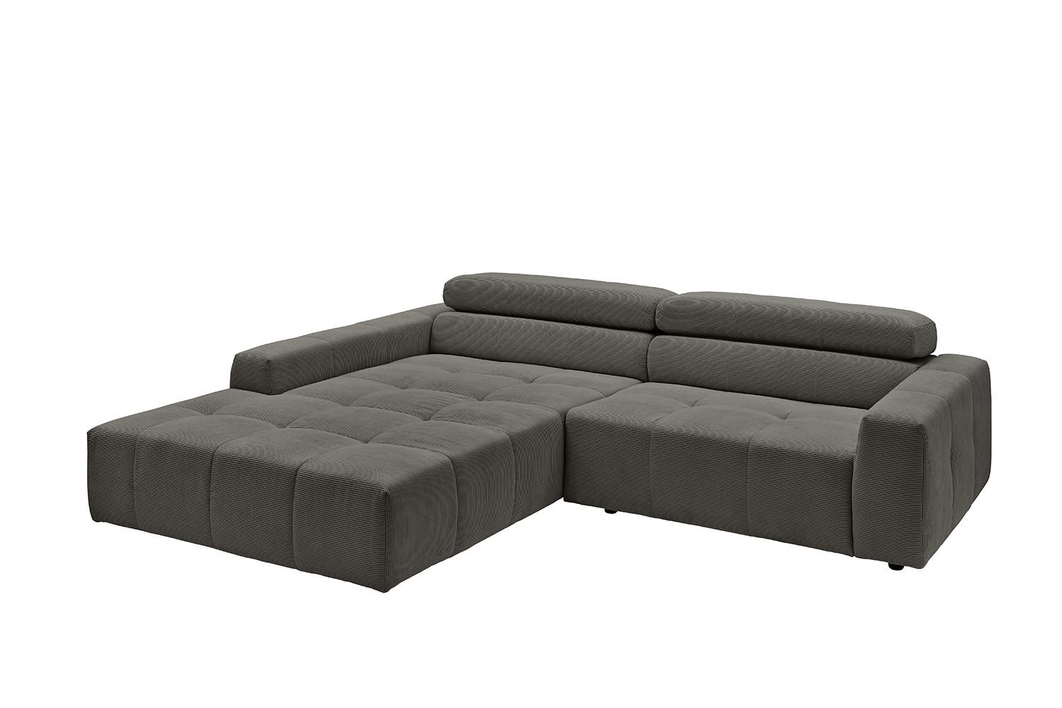 ECKSOFA MIT MOTORISCHEM SITZVORZUG RENO Anthrazit Cord Relaxfunktion - Anthrazit/Schwarz, Kunststoff/Textil (258/217cm) - KAWOLA