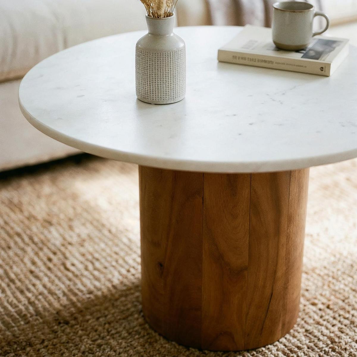 COUCHTISCH YAMUNA weiß/natur - Weiß/Naturfarben, Holz/Naturmaterialen (60/60/42cm) - IDIMEX