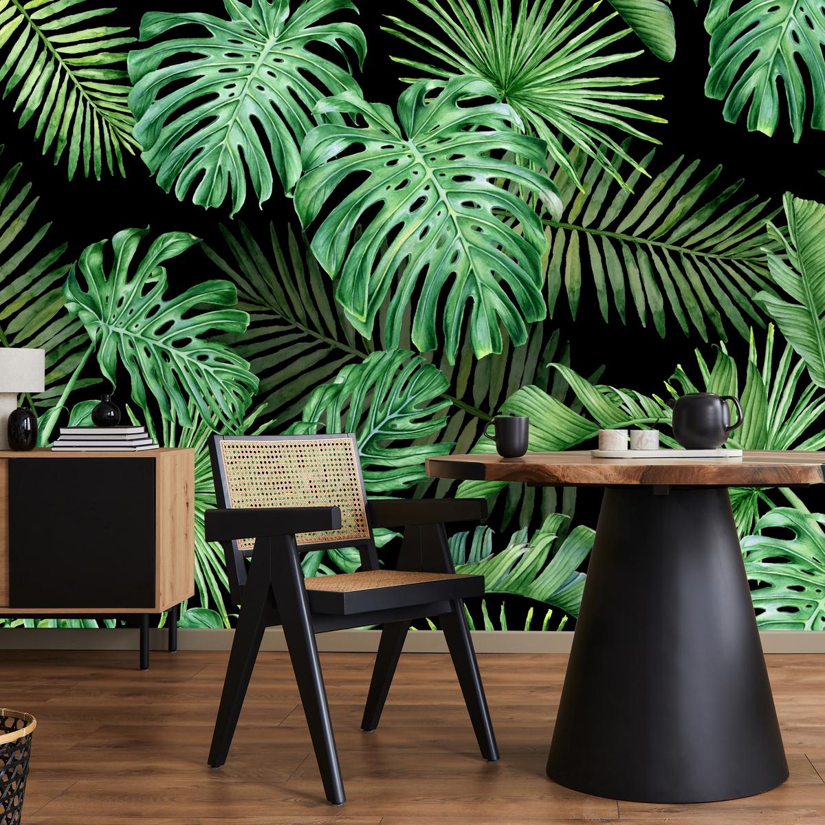 FOTOTAPETE für Schlafzimmer Exotische Grüne Monstera Palmen 400x280 - Schwarz/Grün, Papier (400/280cm) - Muralo