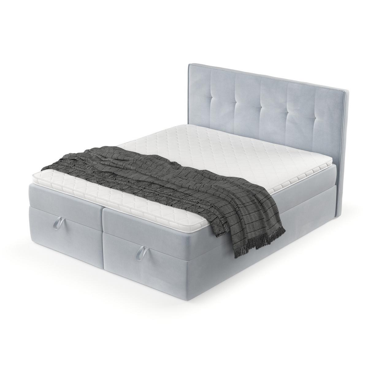 BOXBETT Tivra 160/200 cm Hellgrau im Paros Stoff - Hellgrau/Schwarz, Holz/Holzwerkstoff (160/200cm) - AltaBeds