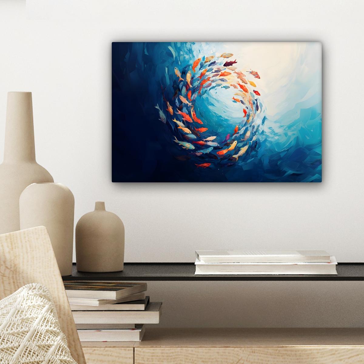 LEINWANDBILD Meer - Fische - Bunt - Dynamisch Deko Schlafzimmer 30x20 cm - Hellblau, Textil (30/20cm) - MuchoWow