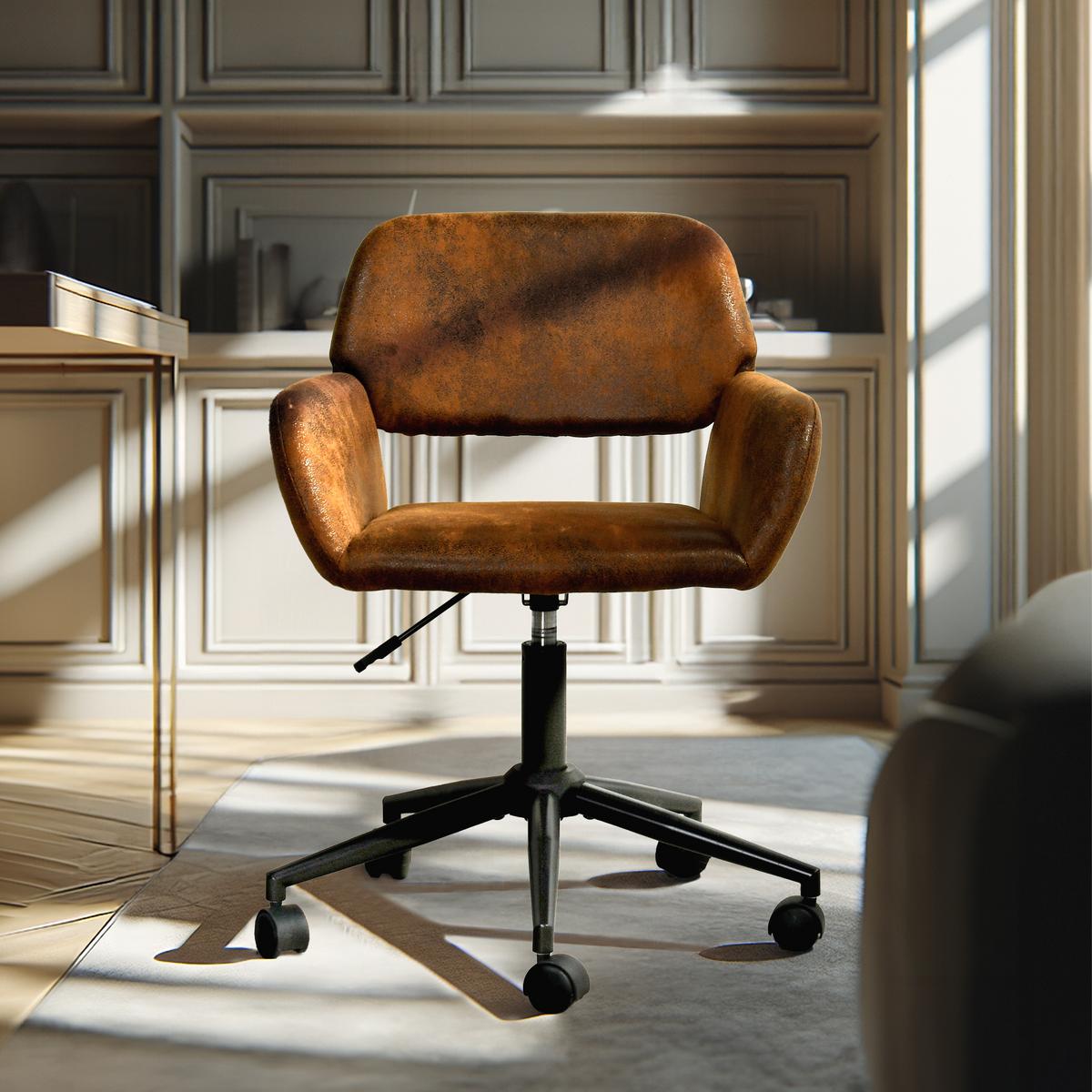 DREHSTUHL – Wildleder Optik, Höhenverstellbar und 360° drehbar - Schwarz/Braun, Textil/Metall (54/85/56cm) - Urban Meuble