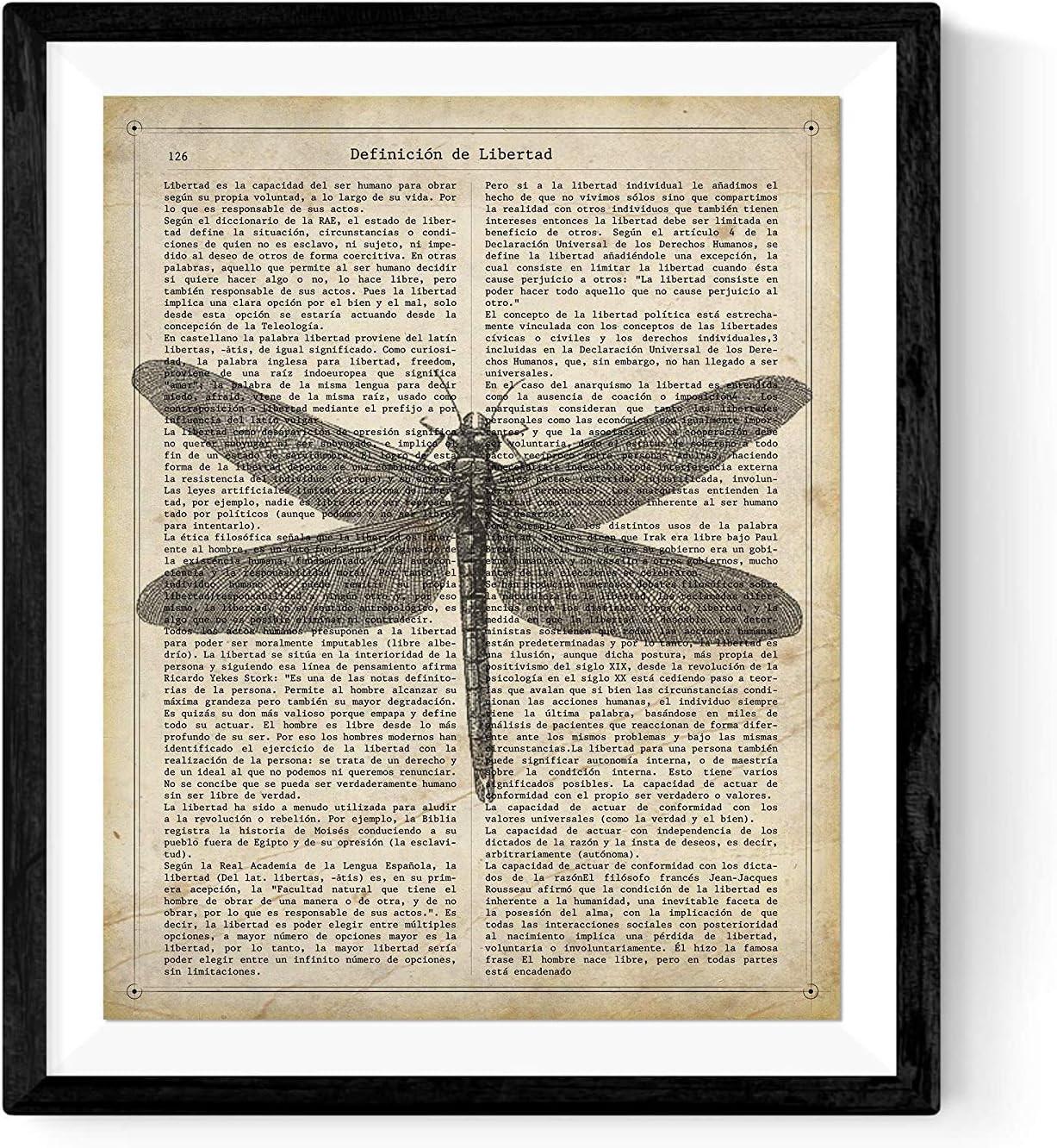 POSTER Vintage Libelle Mit Enzyklopädie Hintergrund. Wanddekoration Im Sepiatöne Und Retro-Stil. A3 Rahmenlos - Klar, Papier (29.7/5/42cm) - Nacnic