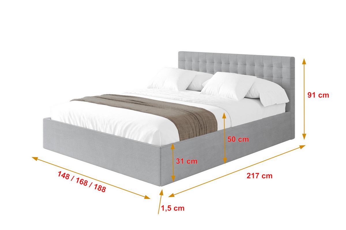 POLSTERBETT mit Bettkasten und Lattenrost, Bett mit Matratze H3/H4 - PARI 160x200 Grau - Alufarben, Holzwerkstoff/Textil (160/200cm) - ALTDECOR