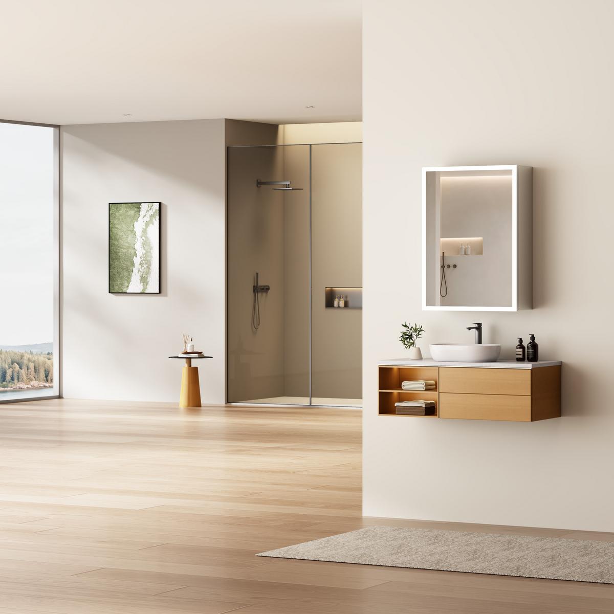 SPIEGELSCHRANK mit Beleuchtung Weiß 70/50 cm - Weiß, Metall (50/70/14.5cm) - EMKE