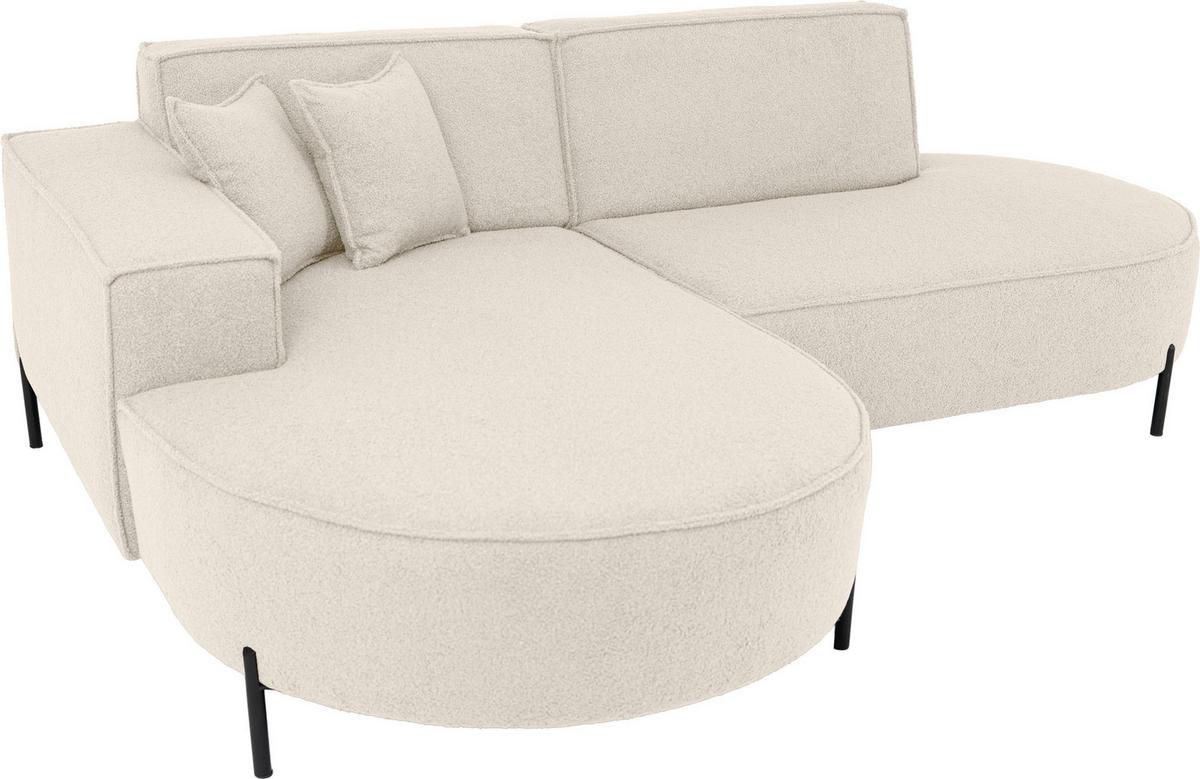 ECKSOFA Hana Loft 3-Sitzer Ecke Links, Boucle, Creme 241/80/168 cm - Schwarz/Weiß, Textil/Metall (241/168cm) - WFL GROUP