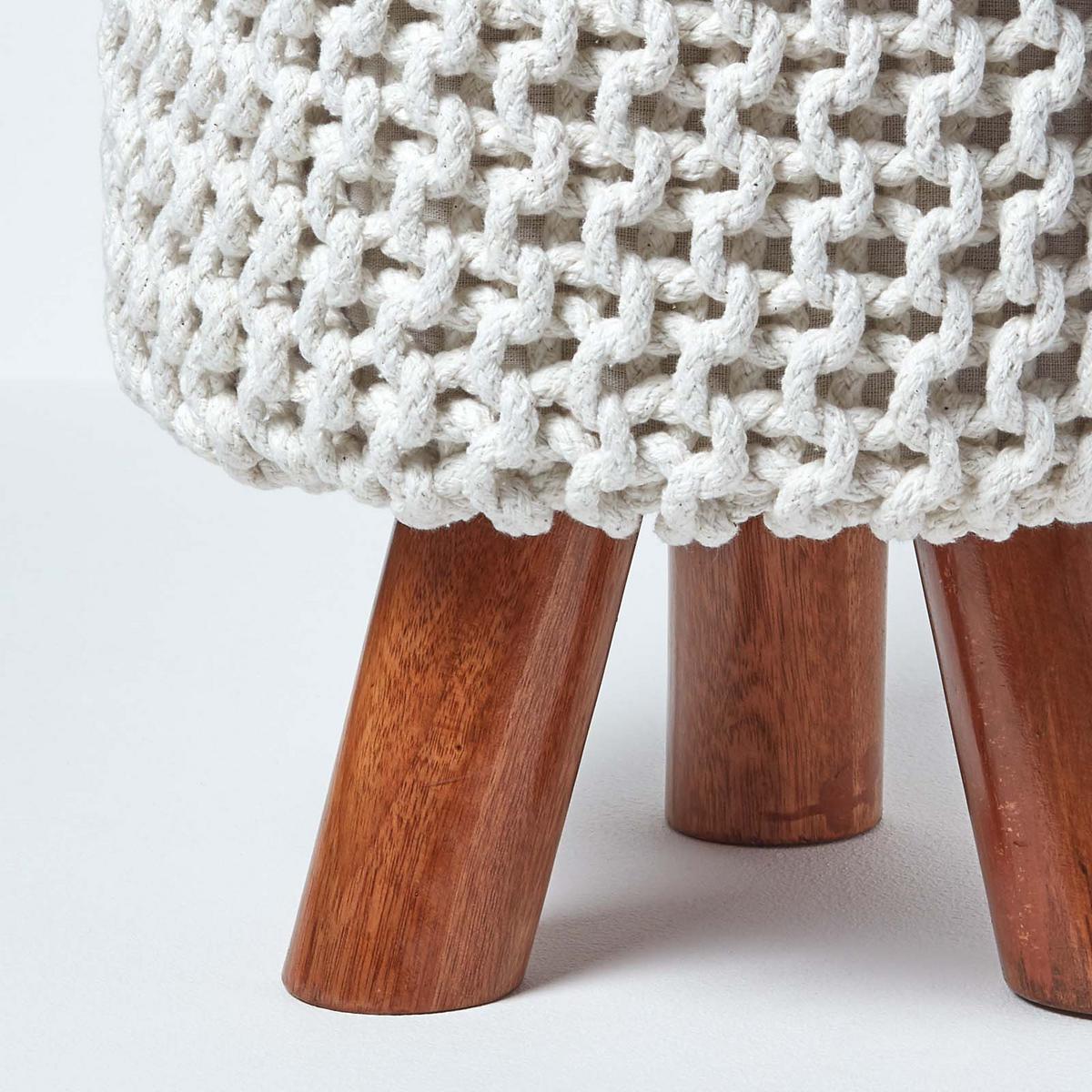 STRICK-HOCKER natur, Dreibein 32/32/42 cm - Naturfarben, Textil (32/42/32cm) - Homescapes
