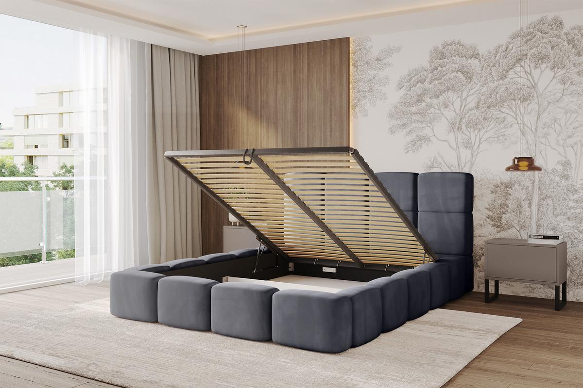 POLSTERBETT mit Bettkasten und Lattenrost, Bett mit Kopfteil, Boxbett ohne Matratze, Doppelbett mit Stauraum - NATA 120x200 Dunkelgrau - Dunkelgrau, Holzwerkstoff/Textil (120/200cm) - ALTDECOR