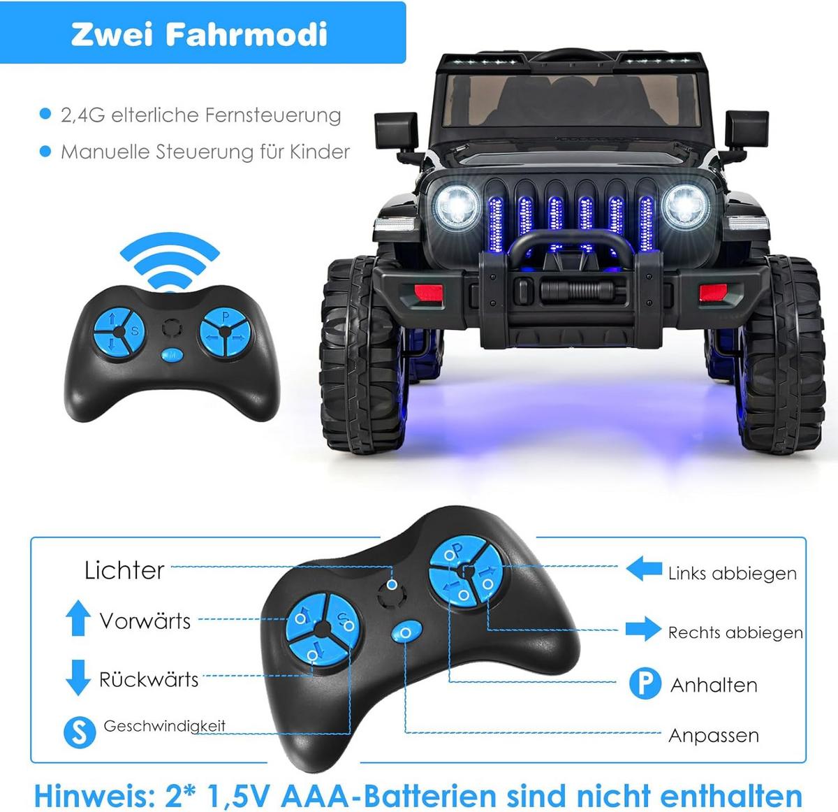 ELEKTROAUTO 12V Kinder Schwarz - Schwarz, Kunststoff (112/67/72cm) - COSTWAY