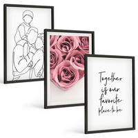 BILDER SET 3er Set - 40x60 cm Schwarzer Rahmen - Rosensträuße als Familienzeichnung - Schwarz, Kunststoff (40/60cm) - TULUP