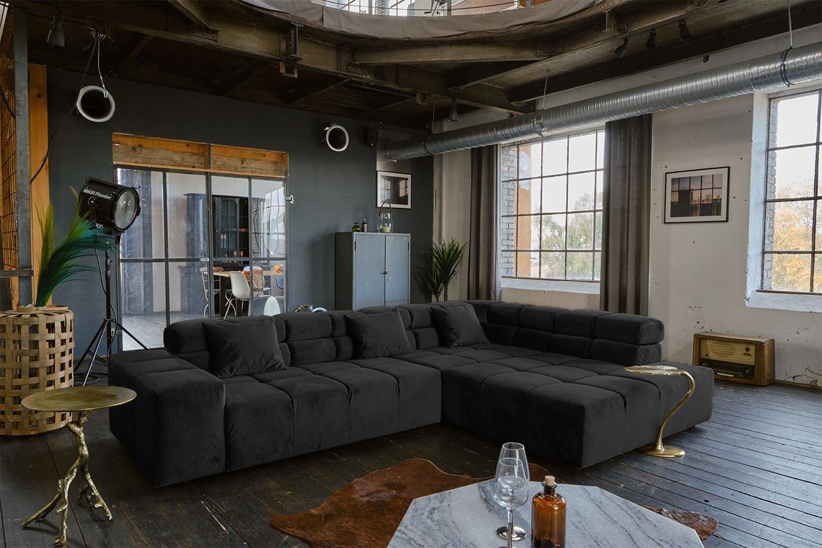 ECKSOFA MIT MOTORISCHEM SITZVORZUG NEVADA Schwarz Velvet Relaxfunktion - Schwarz, Textil (319/215cm) - KAWOLA