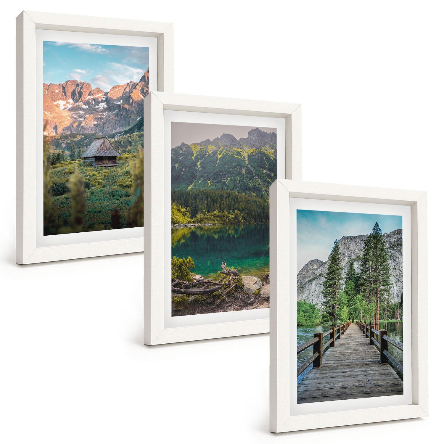 BILDER SET 3er Set - 20x30 cm Weißer Rahmen - Berglandschaft See Brücke - Weiß, Kunststoff (20/30cm) - TULUP