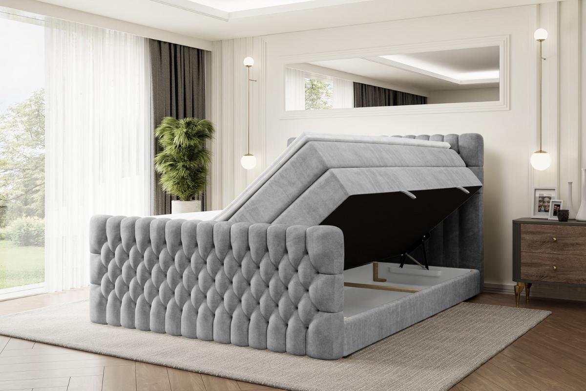 BOXSPRINGBETT SERENE-Z KING - 140 x 200 - H3/H4 - Hellgrau - Hellgrau, Holzwerkstoff (140/200cm) - ALTDECOR