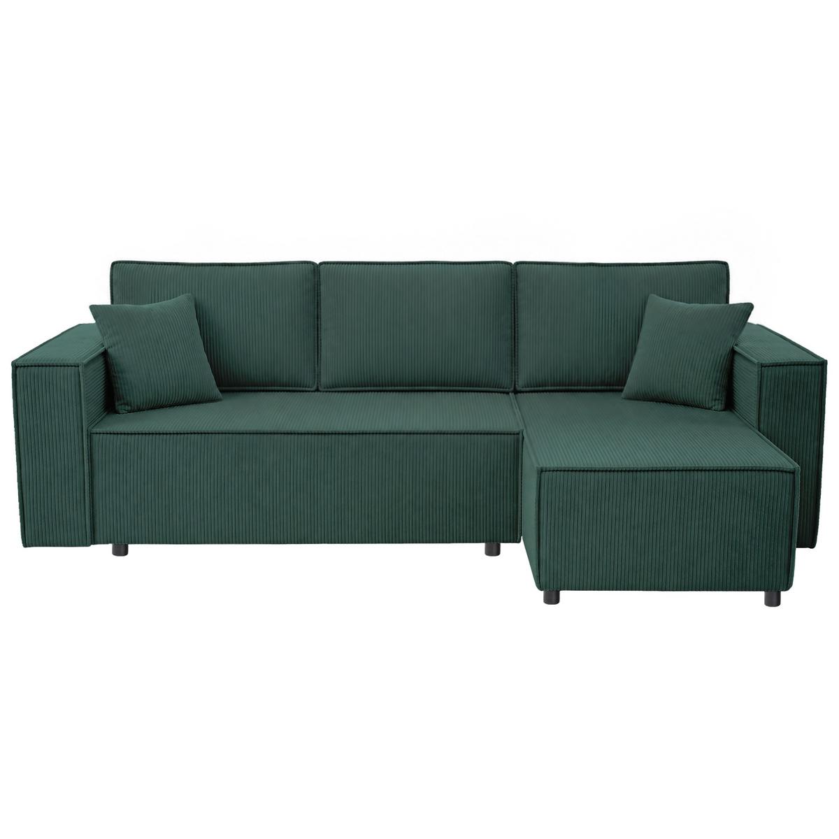 ECKSCHLAFSOFA Neapol mit Bettkasten, 255 cm, Cord-Stoff, Grün - Schwarz/Grün, Textil (256/148cm) - Beautysofa