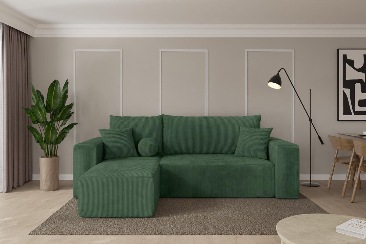 ECKSOFA mit Schlaffunktion Ottomane Links SENO-L 249x139x85 Grün Cord - Dunkelgrün/Schwarz, Holzwerkstoff/Kunststoff (249/139cm) - ALTDECOR