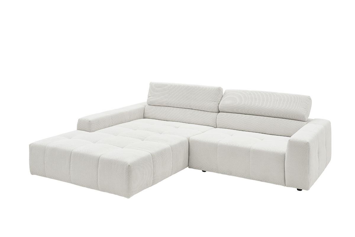 ECKSOFA MIT MOTORISCHEM SITZVORZUG RENO Weiß Cord Relaxfunktion - Schwarz/Weiß, Kunststoff/Textil (258/217cm) - KAWOLA