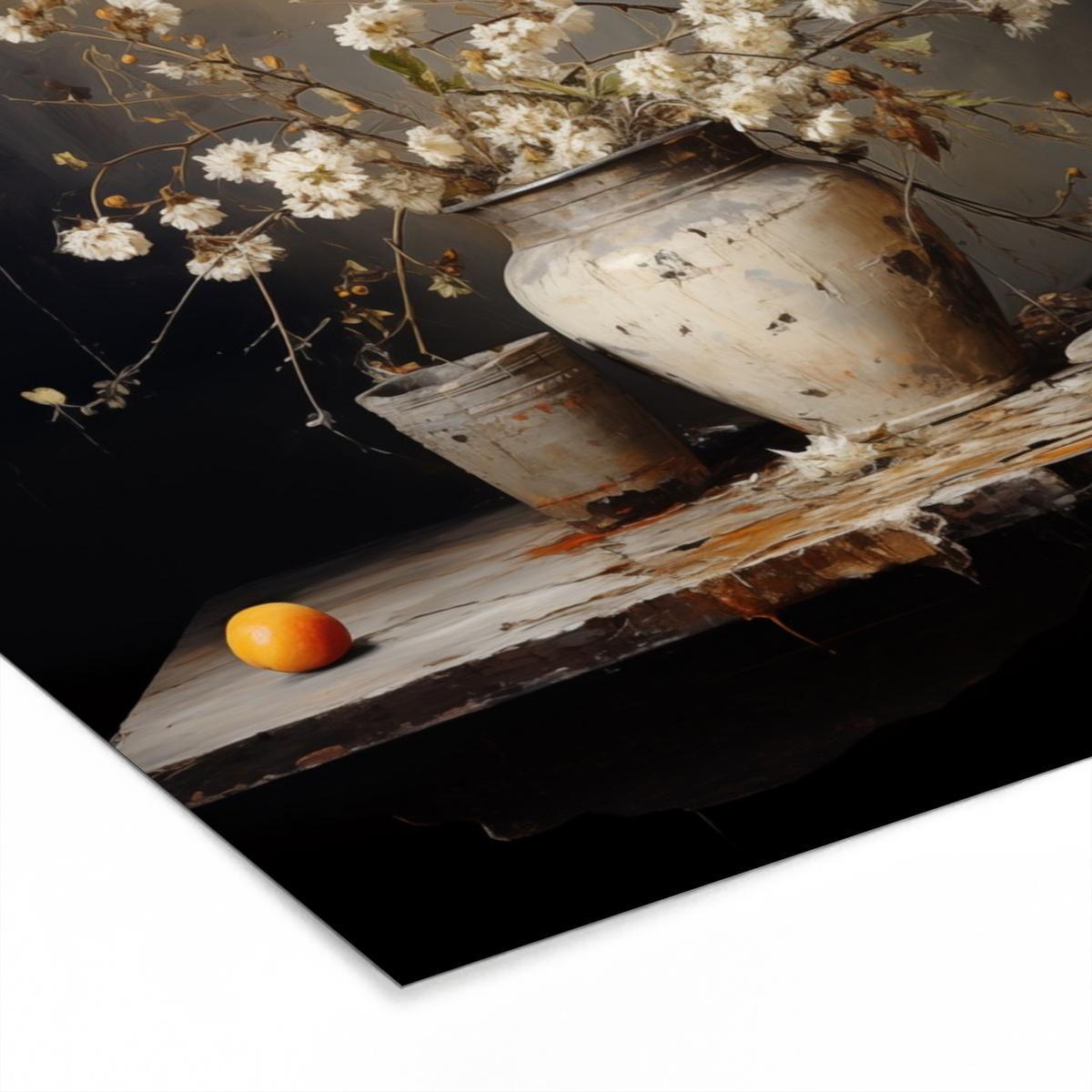 POSTER MIT RAHMENGERAHMTES BILD Stilleben - Blumen - Blumenstrauß - Vase - Wein 60x40 cm - Schwarz, Papier (60/40cm) - MuchoWow